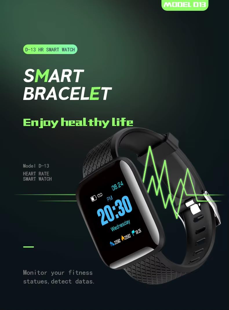 D20 Bluetooth Smart Watch – Fitness Tracker with Heart & Health Monitoring